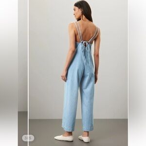 APC light Blue Denim Wide Leg Square Neck Tie Back Jumpsuit sz 42. XL